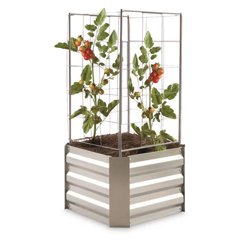 castlecreek small square raised galvanized steel planter box with trellis|New CASTLECREEK Small Square Raised Galvanized Steel .